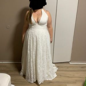 Plunging Lace Halter Ballgown Wedding Dress